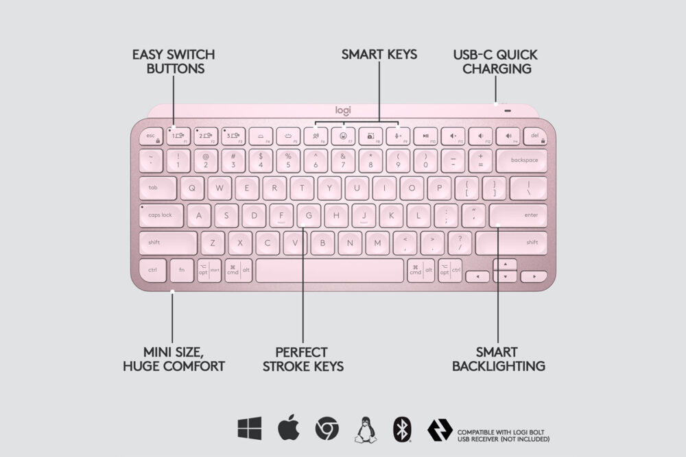 Teclado Sem Fio Logitech MX Keys Mini, Iluminação Smart, Bluetooth